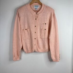 VTG Croquet Club Cardigan M Pink Gold Button Preppy Old Money Cottage Coquette